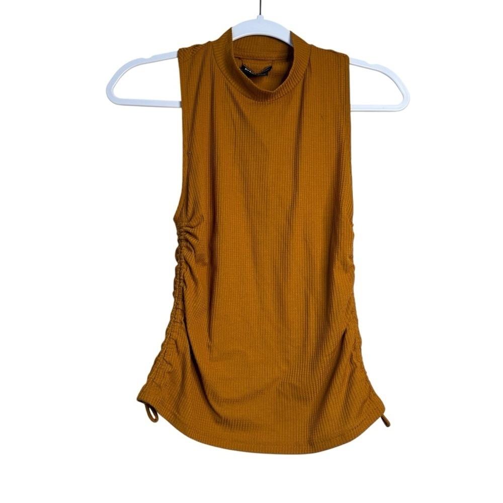 PRANA BLAZING STAR SLEEVELESS TANK - WOMEN'S S Ruched Mustard Spice Yellow